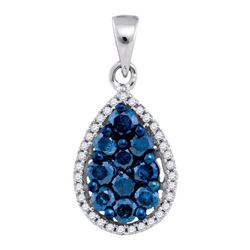 10KT White Gold 0.81CTW DIAMOND BLUE PEAR PENDANT