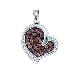 10KT White Gold 0.51CTW COGNAC DIAMOND HEART PENDANT