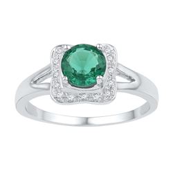 Sterling Silver Womens Round Lab-Created Emerald Solita