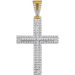 10kt Yellow Gold Mens Round Diamond Cross Religious Cha