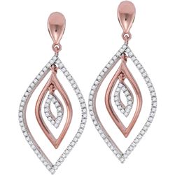 10kt Rose Gold Womens Round Diamond Nested Oval Dangle