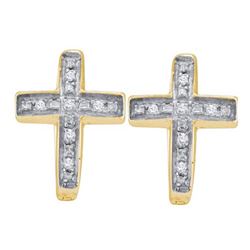 925 Sterling Silver Yellow 0.05CT DIAMOND CROSS EARRING