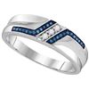 Image 1 : Sterling Silver Mens Round Blue Colored Diamond Wedding