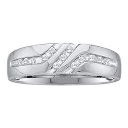 14KT White Gold 0.12CTW ROUND DIAMOND MEN'S FASHION BAN