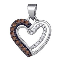 10KT White Gold 0.20CTW COGNAC DIAMOND HEART PENDANT