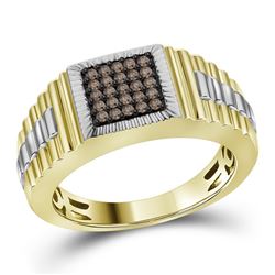 10kt Yellow Gold Mens Round Cognac-brown Colored Diamon