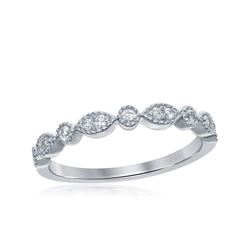 10kt White Gold Womens Round Diamond Milgrain Stackable