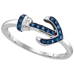 Sterling Silver Womens Round Blue Colored Diamond Ancho