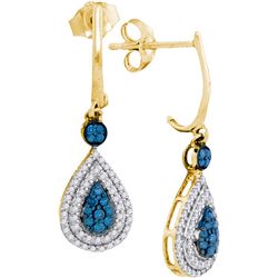10kt Yellow Gold Womens Round Blue Colored Diamond Tear