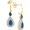 Image 1 : 10kt Yellow Gold Womens Round Blue Colored Diamond Tear