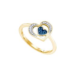 10kt Yellow Gold Womens Round Blue Colored Diamond Hear