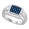 Image 1 : 925 Sterling Silver White 0.25CTW-BLUE DIAMOND MENS RIN