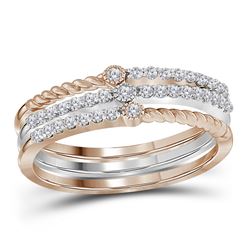 10kt Two-tone White Rose Gold Womens Round Diamond Stac