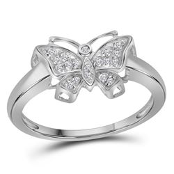 10kt White Gold Womens Round Diamond Butterfly Bug Clus