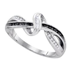 925 Sterling Silver White 0.13CTW BLACK DIAMOND FASHION