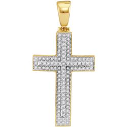 10kt Yellow Gold Mens Round Diamond Christian Cross Rai