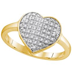 10kt Yellow Gold Womens Round Natural Diamond Heart Lov