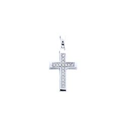 Sterling Silver Womens Round Diamond Simple Roman Cross