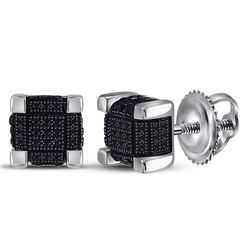 Sterling Silver Mens Round Color Enhanced Black Diamond
