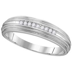 10kt White Gold Mens Round Diamond Ridged Edges Wedding