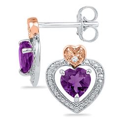 Sterling Silver Womens Round Lab-Created Amethyst Diamo