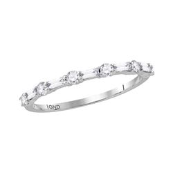 10kt White Gold Womens Round Baguette Diamond Stackable