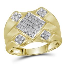 10kt Yellow Gold Mens Round Diamond Diagonal Square Clu