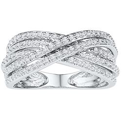 10kt White Gold Womens Round Diamond Crossover Five Row