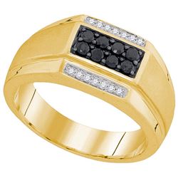 10kt Yellow Gold Mens Round Black Colored Diamond Recta