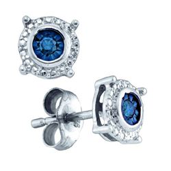 925 Sterling Silver White 0.10CTW BLUE DIAMOND FASHION