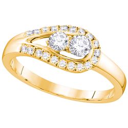 10kt Yellow Gold Womens Round Natural Diamond 2-stone B
