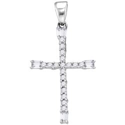 10kt White Gold Womens Round Diamond Cross Religious Pe
