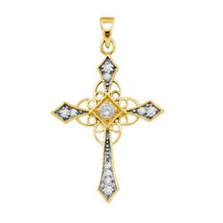 10KT Yellow Gold 0.31CTW DIAMOND CROSS PENDANT