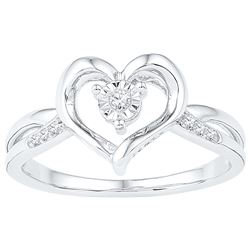 10kt White Gold Womens Round Diamond Solitaire Heart Ri