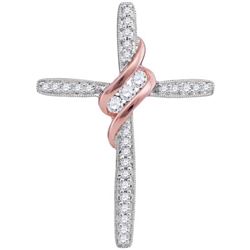 10KT White Gold Two Tone 0.20CTW DIAMOND CROSS PENDANT