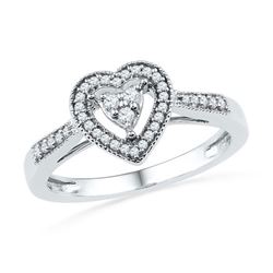 10KT White Gold 0.20CTW DIAMOND FASHION HEART RING