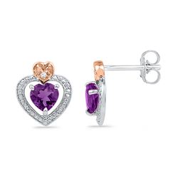 10kt White Gold Womens Round Lab-Created Amethyst Heart