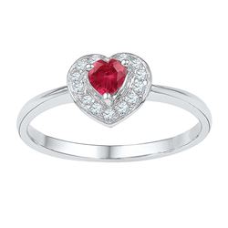 10kt White Gold Womens Round Lab-Created Ruby Heart Dia
