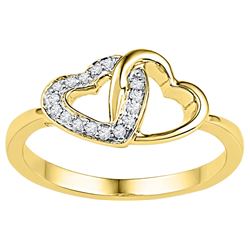 10kt Yellow Gold Womens Round Diamond Double Locked Hea