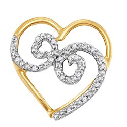 10kt Yellow Gold Womens Round Diamond Curled Heart Pend