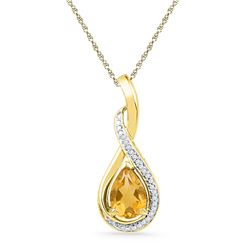 10kt Yellow Gold Womens Pear Lab-Created Citrine Solita