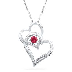 10kt White Gold Womens Round Lab-Created Ruby Heart Lov