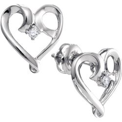 10KT White Gold 0.05CTW DIAMOND HEART EARRINGS