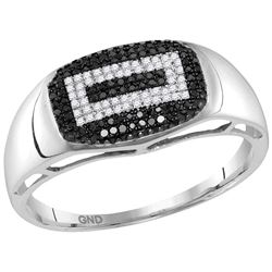 10kt White Gold Mens Round Black Colored Diamond Concen