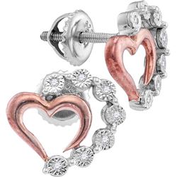 Sterling Silver Womens Round Diamond Rose-tone Heart St