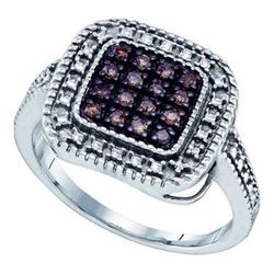 925 Sterling Silver White 0.19CTW COGNAC DIAMOND MICRO