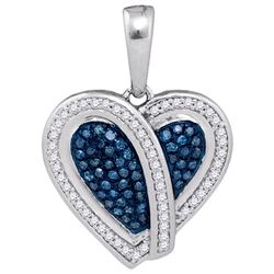 10KT White Gold 0.25CTW BLUE DIAMOND HEART PENDANT