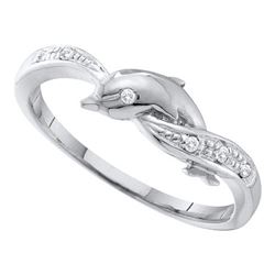 10KT White Gold 0.04CTW DIAMOND DOLPHIN RING