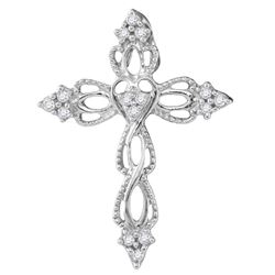 10kt White Gold Womens Round Diamond Heart Cross Religi