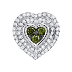 10kt White Gold Womens Round Green Colored Diamond Hear